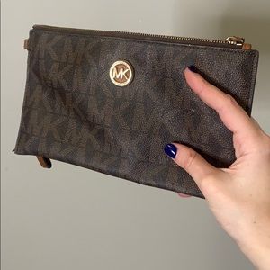 Michael Kors leather wristlet with MK print
